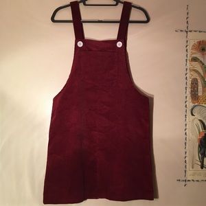 Dark Red Corduroy Overall Dress
